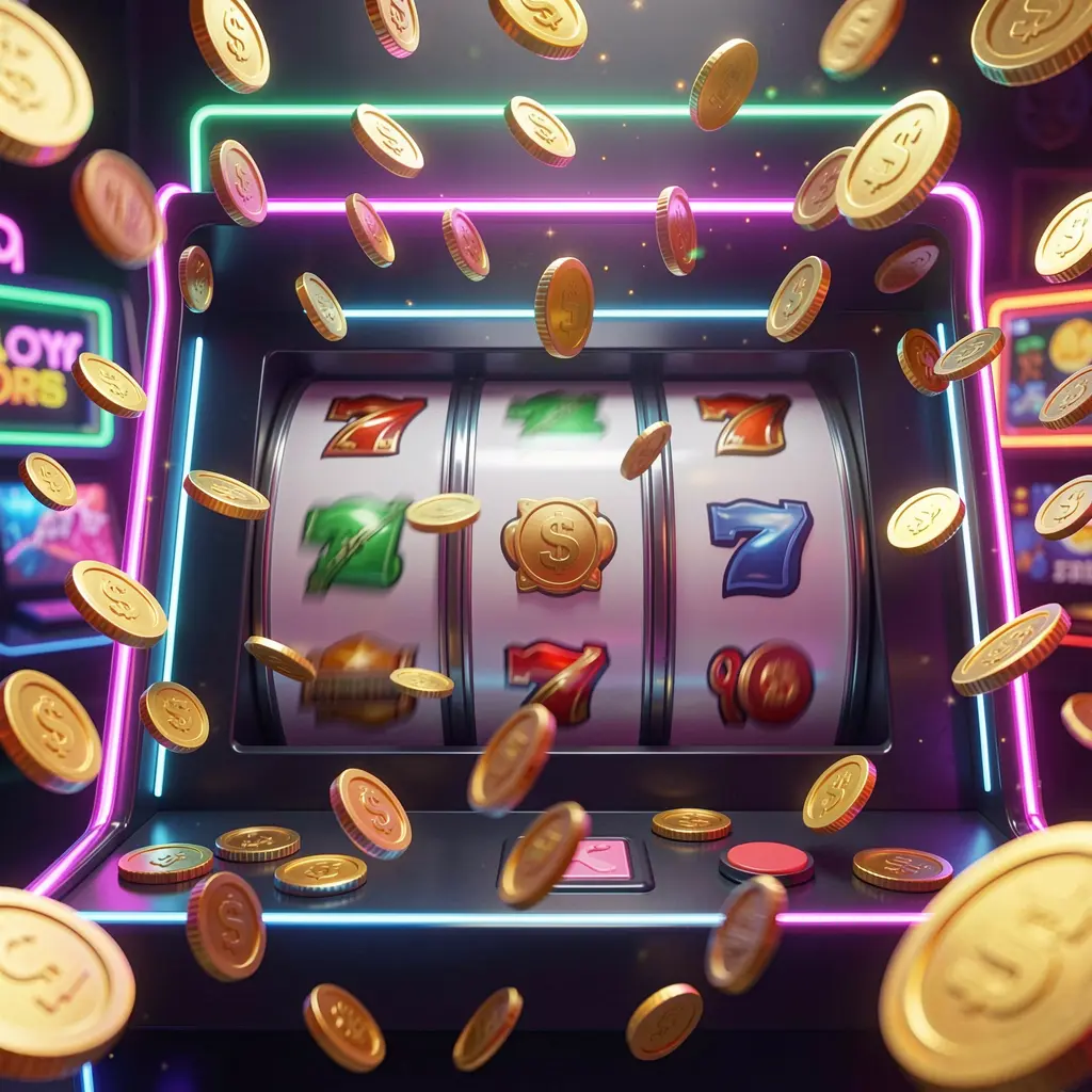 JILI876 free spins casino bonus image featuring slot machine reels spinning with golden coins flying everywhere under colorful neon lights creating an exciting jackpot mood in a premium 3D illustration JILI876 free spins casino bonus image featuring slot machine reels spinning with golden coins flying everywhere under colorful neon lights creating an exciting jackpot mood in a premium 3D illustration