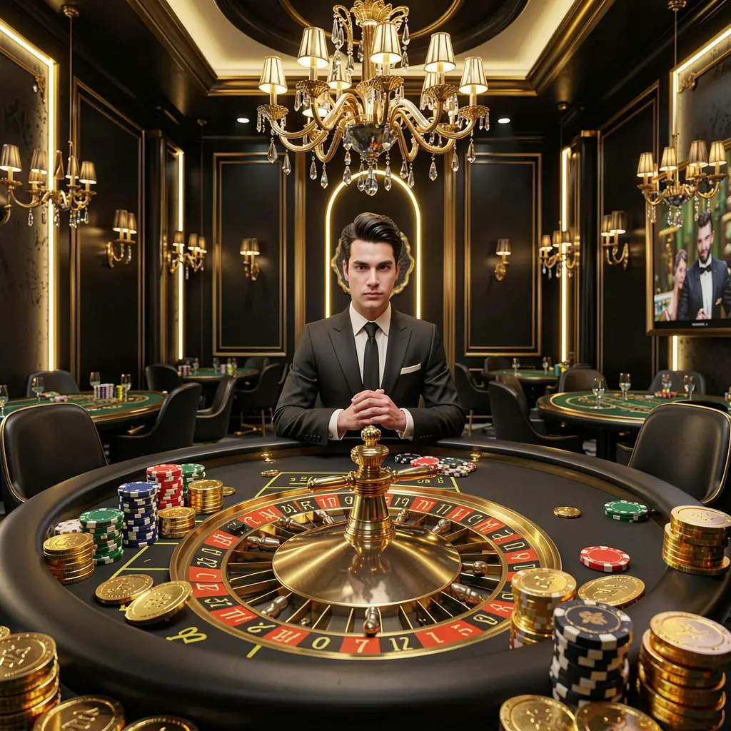 JILI876 online casino hero banner featuring a luxury casino hall with a roulette table, poker chips, golden coins, and glowing neon lights in a premium black and gold atmosphere